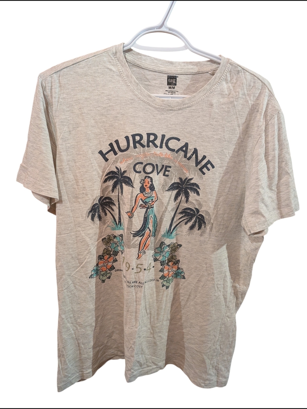 Tag Hurricane Cove Graphic Tee - Light Beige with Teal Accents